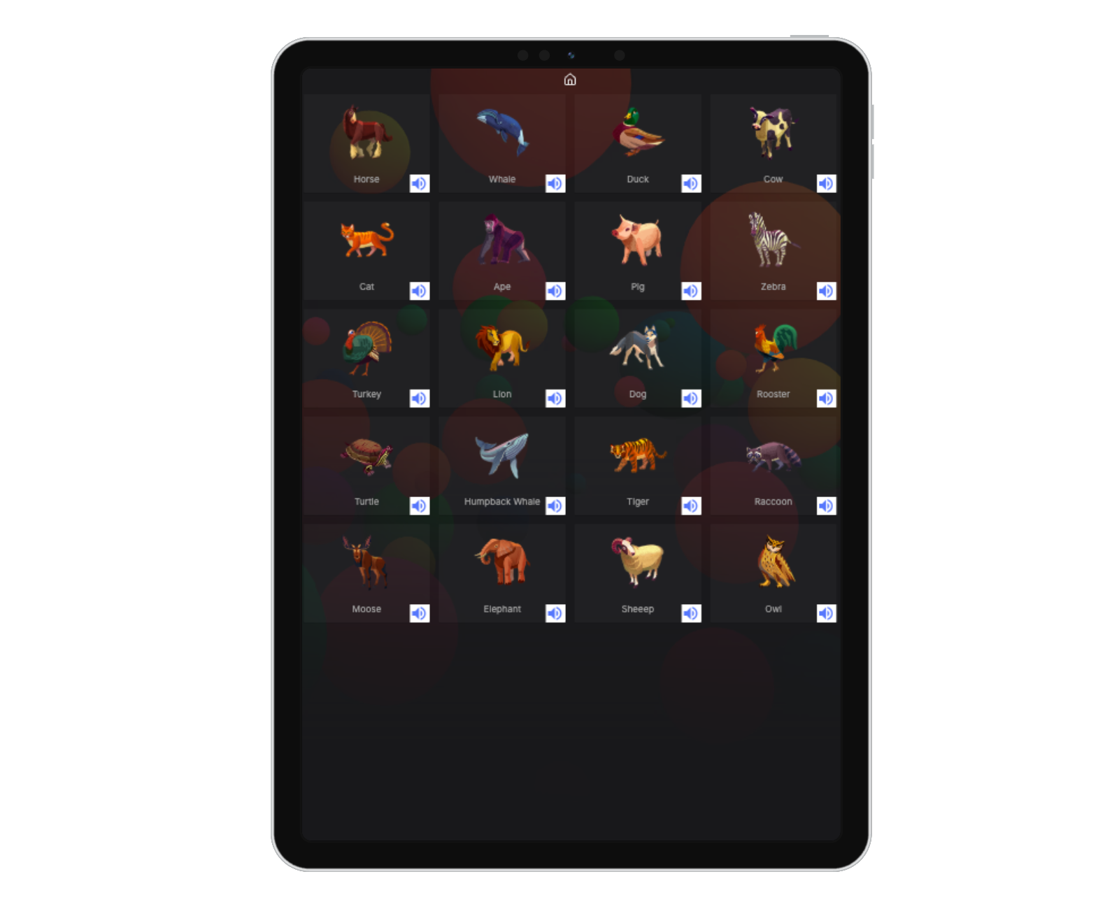 iPad showing Animal Sounds game