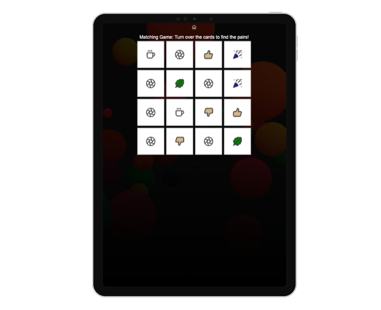 iPad showing Matching game